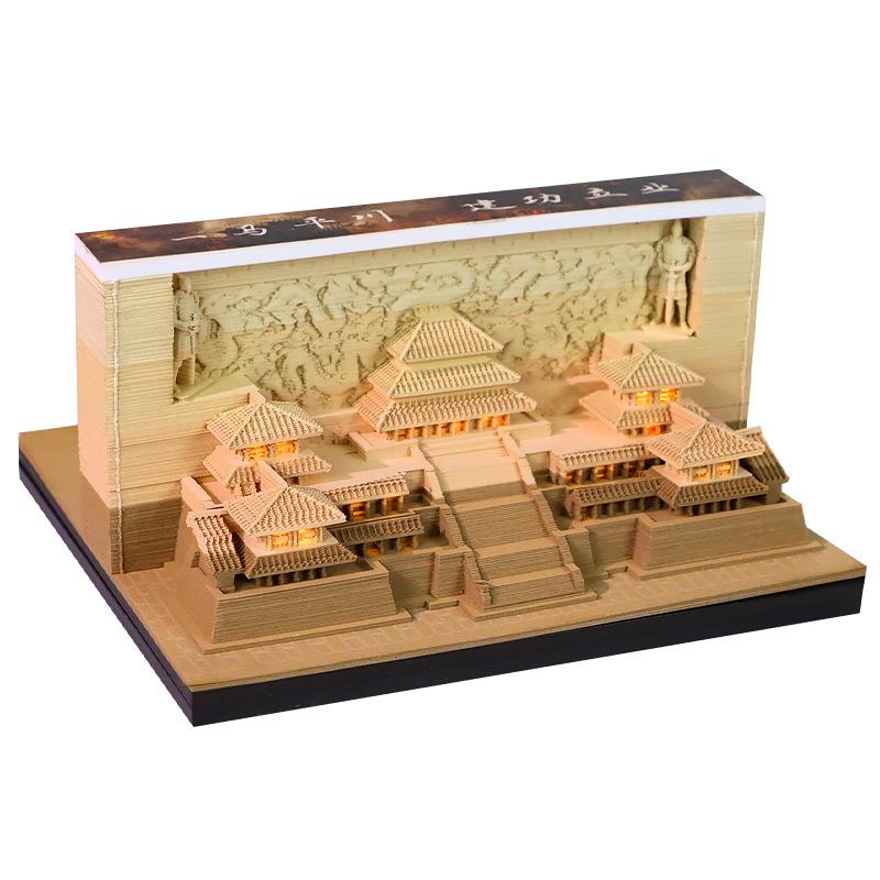 Xi'an Scenic Area 3D Paper Carving Calendar and Sticky Notes Desktop Ornament