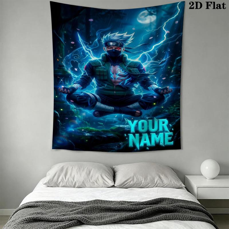 Custom Name Kakashi Hatake Wall Tapestry Aesthetic Wall Hanging Printed Fabric Blanket Decorative Tapestries for Bedroom Living Room Home Decor