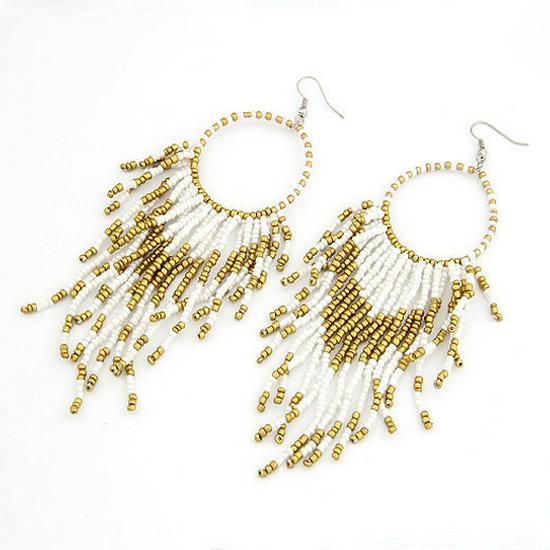 European & American Bohemian Handmade Seed Bead Tassel Drop Earrings