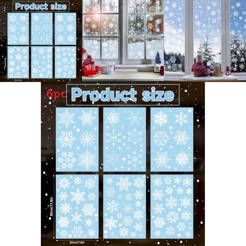 Christmas Snowflake Static Cling Window Decals For Holiday Decor Set Of Six Pvc