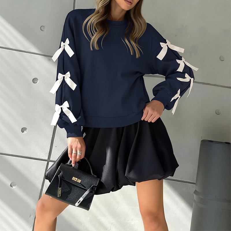 Weihnachts-Sweatshirts für Damen Süßes Schleifen-Sweatshirt Oversized Rundhals-Sweatshirt Ohne Kapuze Weihnachten Herbst Y2k Oberteile Pullover