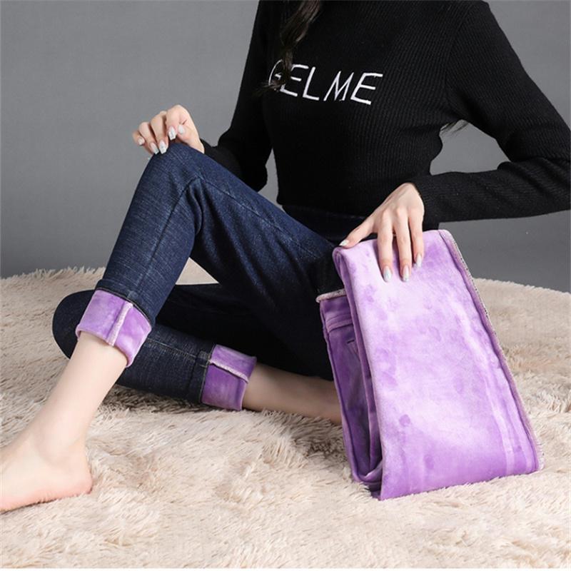 2022 Winter Female Casual Velvet Warm Thicken Trousers  High Elastic Waist Stretch Jeans For Women Skinny Denim Pencil Pants
