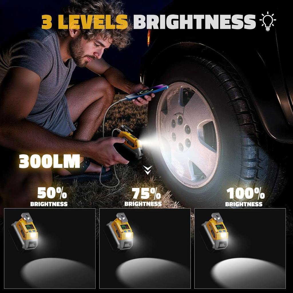 65W USB Battery Adapter for Dewalt, Power Inverter Battery Inverter Battery Charger Power Station with Type-C Port & USB Port & LED Light for Dewalt