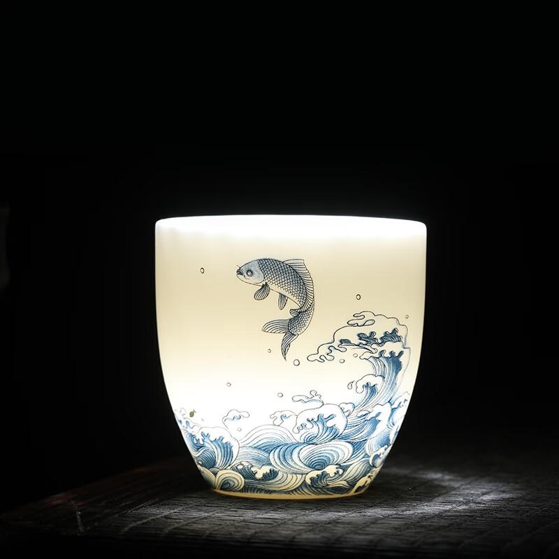 MULTIPOTENT Chinese White Mutton Fat Jade Kung Fu Tea Master Cup Gift Set