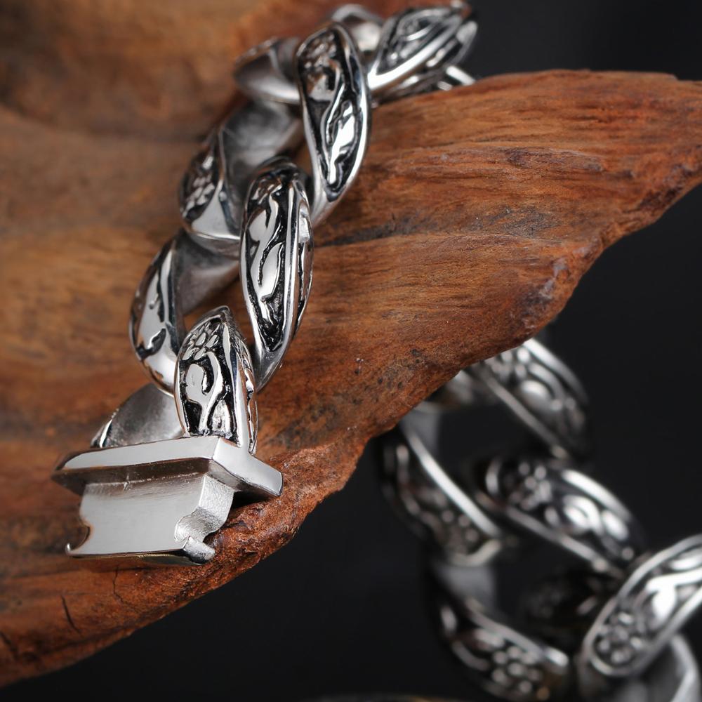 Steel Man Stainless Vintage 316l Bracelet For Men 15mm Width Curb Chain Bracelets Mens Birthday Jewelry Gifts For Dad Boyfriend