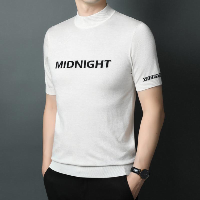 

Весенне-зимняя мужская трикотажная мода, тонкая повседневная базовая рубашка с коротким рукавом и высоким воротом, трендовая шерстяная футболка с коротким рукавом 3XL
