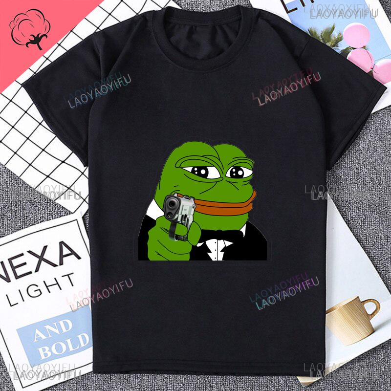 Fun Cartoon Pepe Frog Emote Graphic Print Casual Harajuku Fashion Street Wear Trend Summer Men Women Universal Crewneck Tshirt
