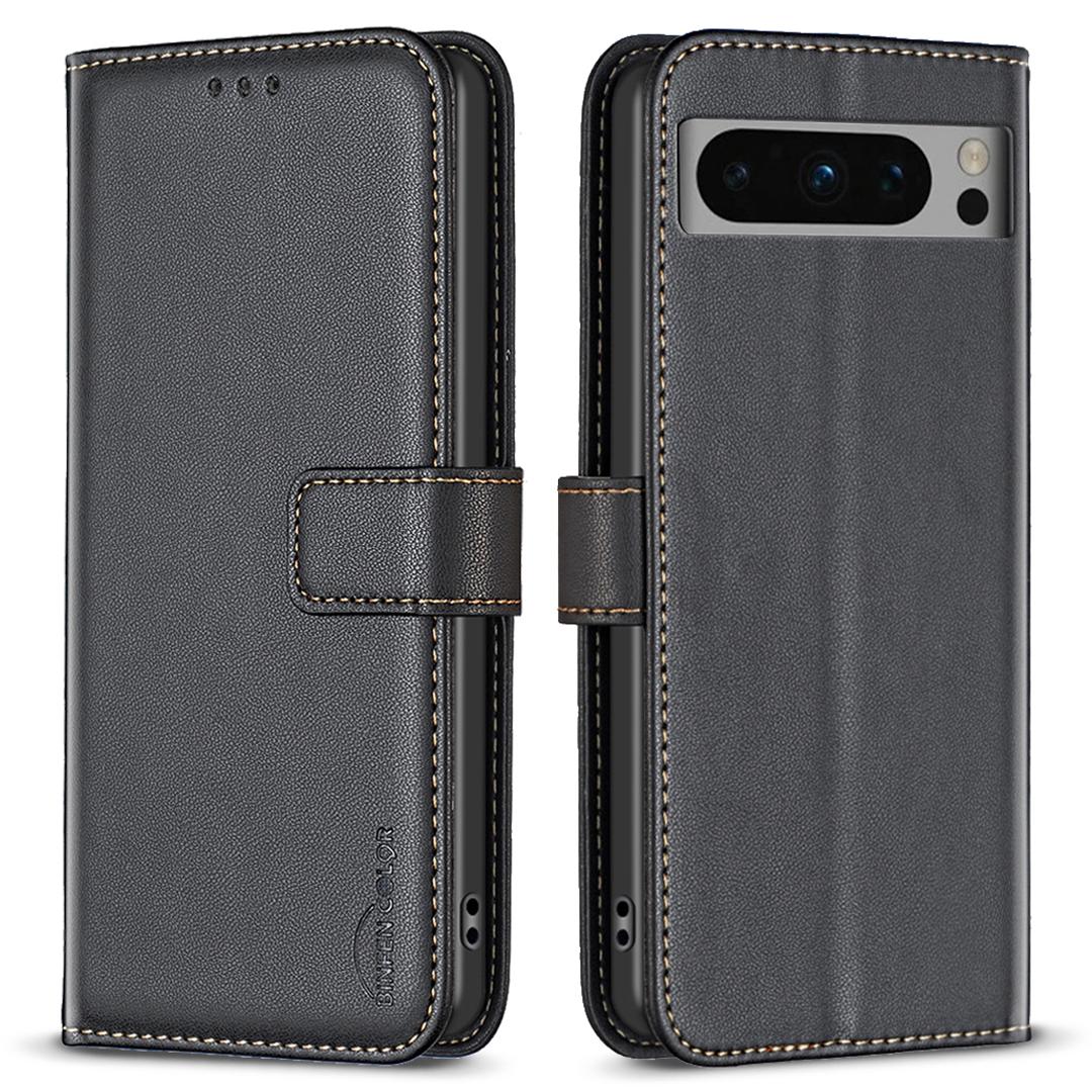 

BINFEN COLOR BF17 Для Google Pixel 8 Pro Чехол-кошелек из ТПУ+ПУ кожи Магнитный чехол-подставка для мобильного телефона Black