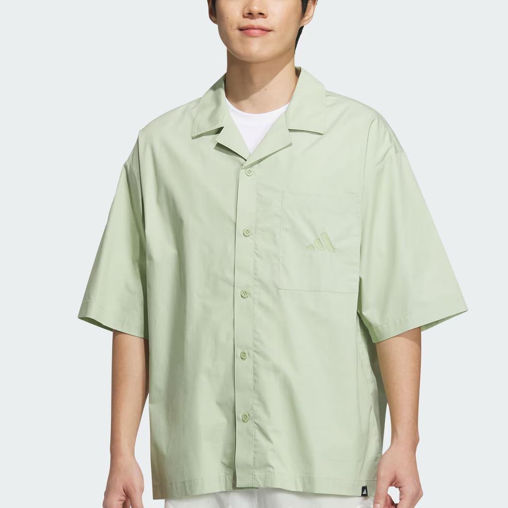 Adidas Sportswear GFX Loose Fit Button-Up Short Sleeve Shirt Men Shirts Magic-Yellow Green JL6056