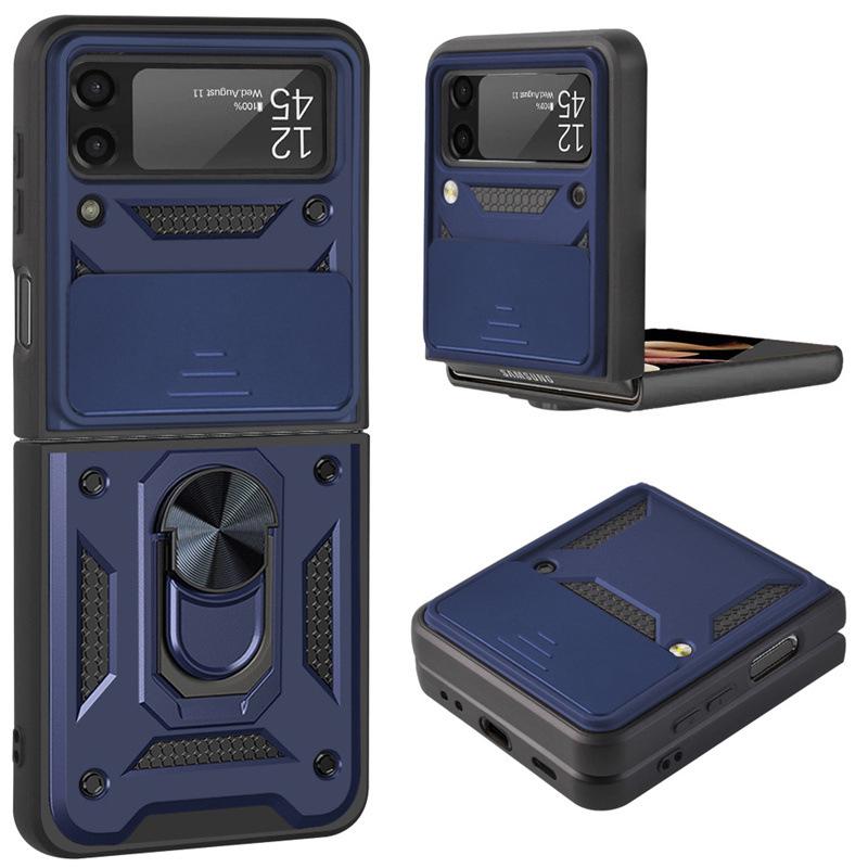 Samsung Z Flip4 Foldable Magnetic Bracket Case with Push-Window and Anti-Drop Protection