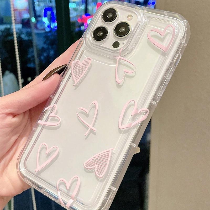 Light Pink Heart Airbag Case for iPhone 11/12/13/14/15/16 & iPhone X