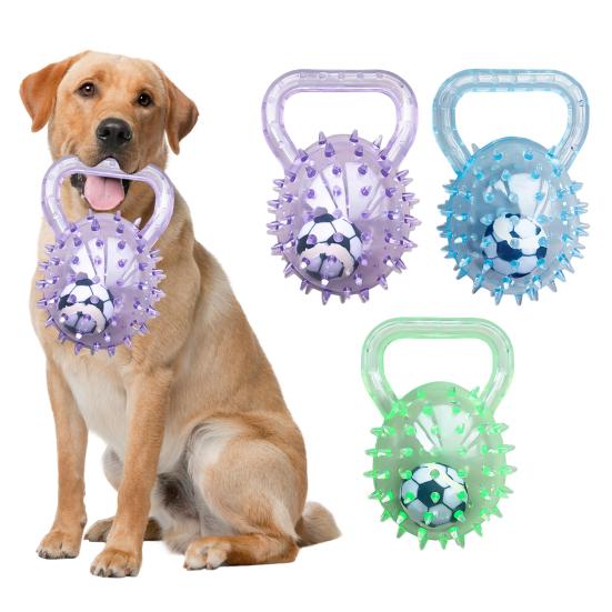 Dog Calming Ball Squeaky Rubber Chew Toy Interactive Spiky Ball with Handle Toss