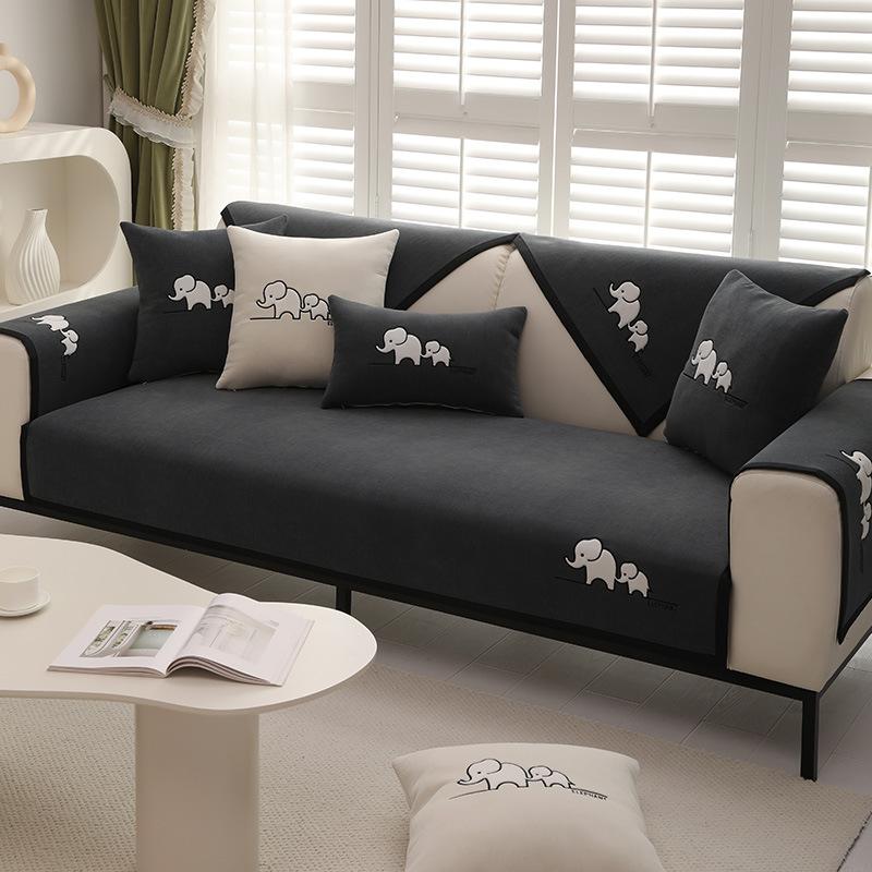 Panda Embroidered Sofa Cushion Chenier Four-Season Universal Non-Slip Sofa Cover, High-Grade Seat Cushion Leather Sofa Back Towel
