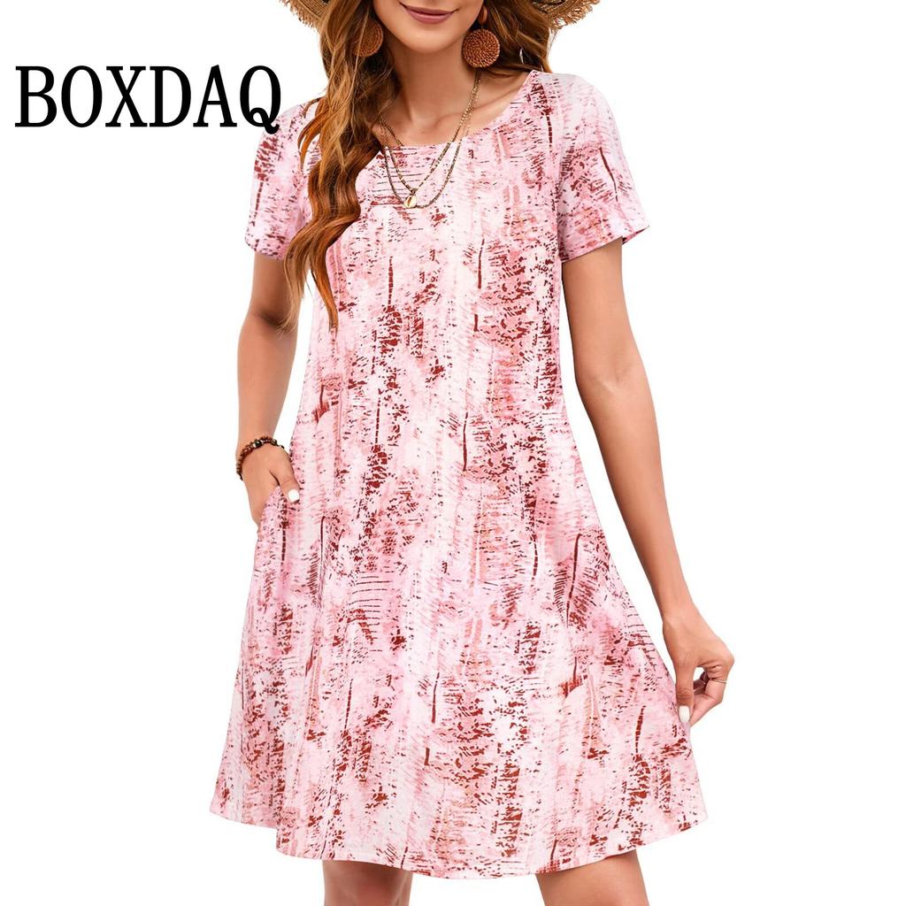 Summer O-Neck Short Sleeve Casual Loose Mini Dress