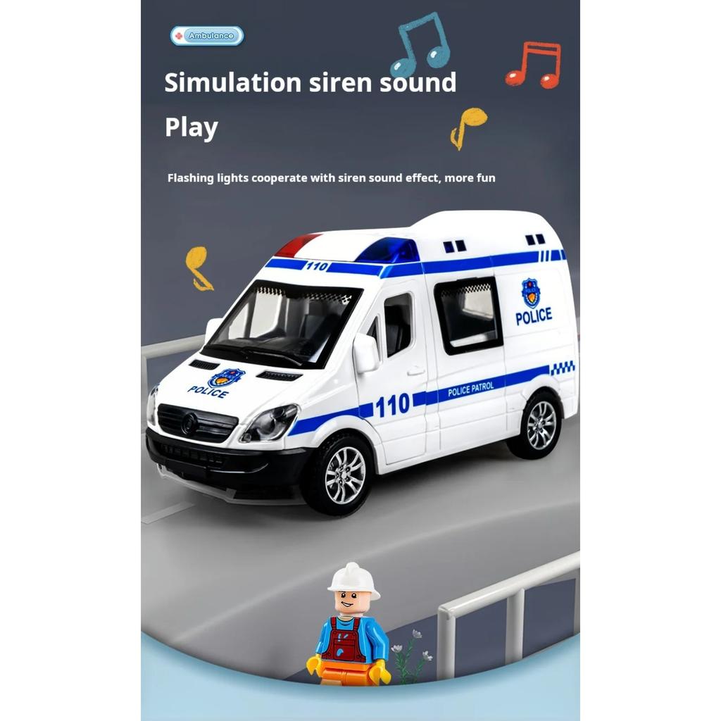 1/32 Mini Alloy Car Diecast Ambulance Fire-Truck Policecar Model Sound And Light Vehicle Simulation Collection Gifts Toys Boys