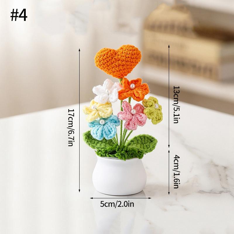 Ruční háčkování Malé rostliny v květináčích Roztomilá simulace květiny Interiér auta Kancelář Dekorace na plochu Umělé květinové dárky