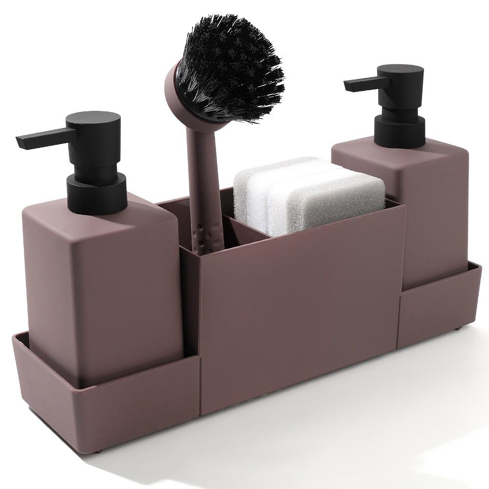 1set Kitchen Sink Organizer Kits 32x10x15cm All-in-One Bathroom Sink Storage Rack Bracket 350ml Soap Dispenser Cleaning Tools