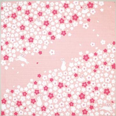 Miyamoto Kenema 83434 Made In Japan Small Furoshiki Lunch Cloth Japanese Pattern Hand Printing Sakura Rabbit 50 X 50 Cm