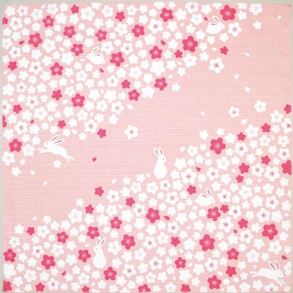 Miyamoto Kenema Small Furoshiki for Lunch Japanese Cherry Blossom and Rabbit Made in Japan (Wrapping Cloth) Boxes, Hand-Printed Pattern, Design,