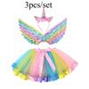 3pca/set Halloween Costume Set with Unicorn Horn Hairband and Angel Wings Polyester Tulle Party Performance Outfit for COS Play