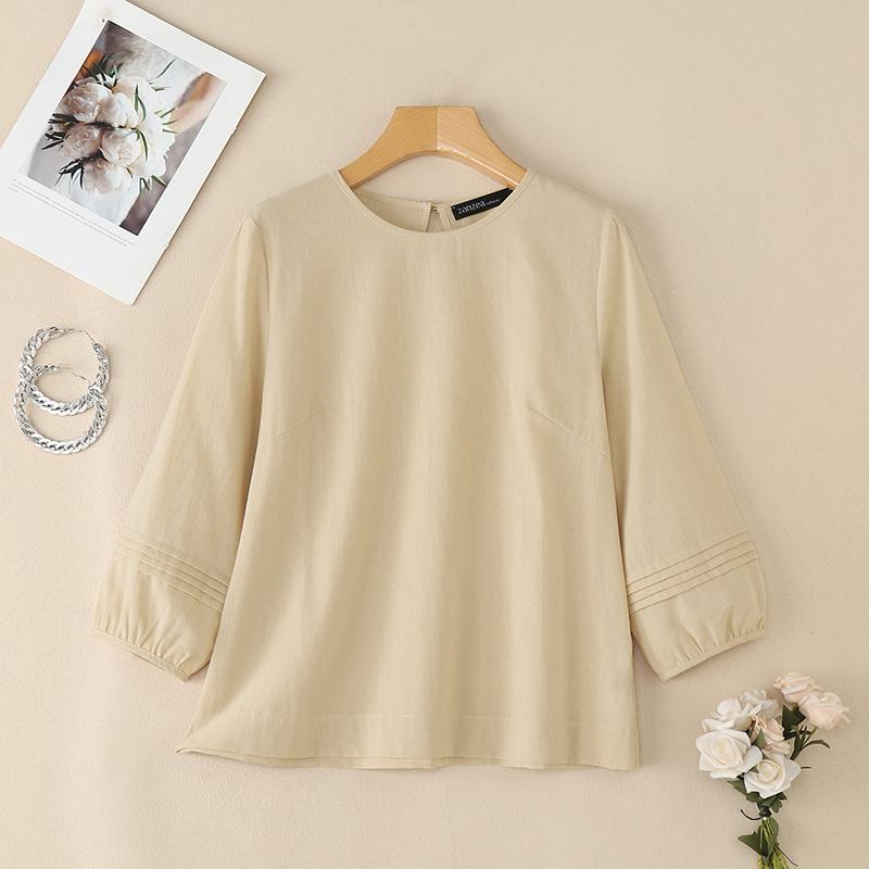 ZANZEA Women Casual Round Neck Solid Color 3/4 Sleeve Blouse