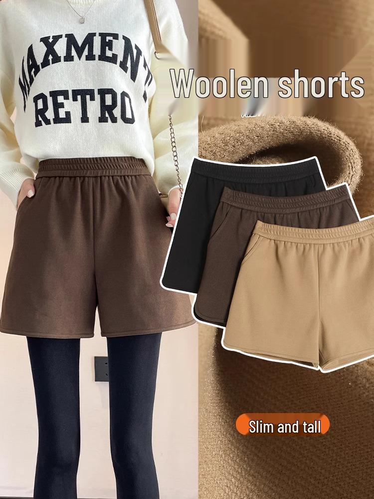 

Женские шерстяные шорты А-силуэта цвета хаки: Высокая посадка, эластичный, облегающий крой для миниатюрных на осень/зиму 2024. 3XL кофейный