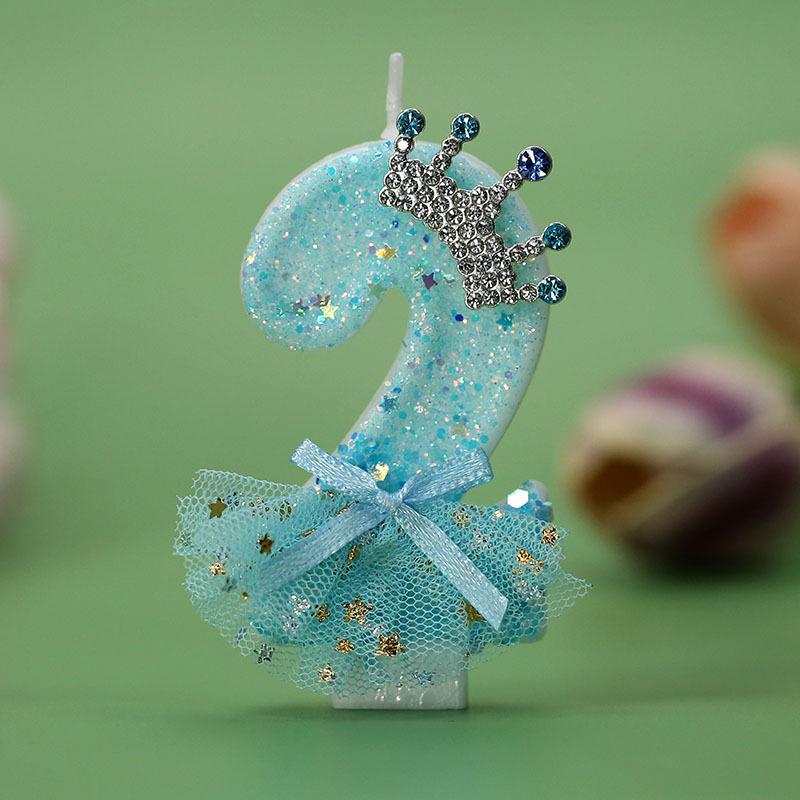 Blue Crown Dress Number Birthday Candles Cute Cake Toppers for Girls Princess Party Decor Unique Candles for Celebrations