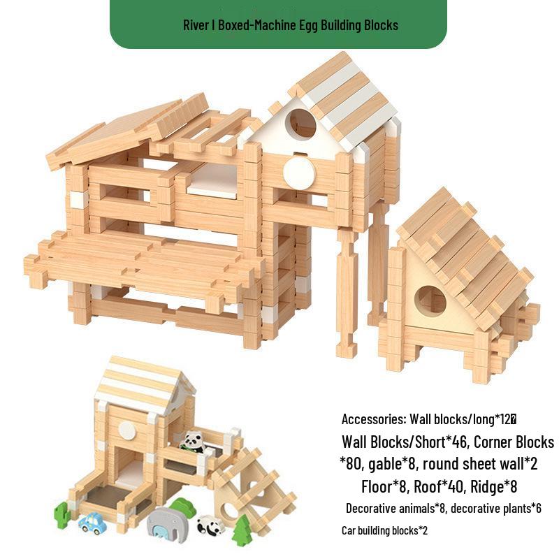Educational Children's Wooden Building Blocks - Luban Mortise & Tenon, Free Assembly Cabin Gift for June 1st