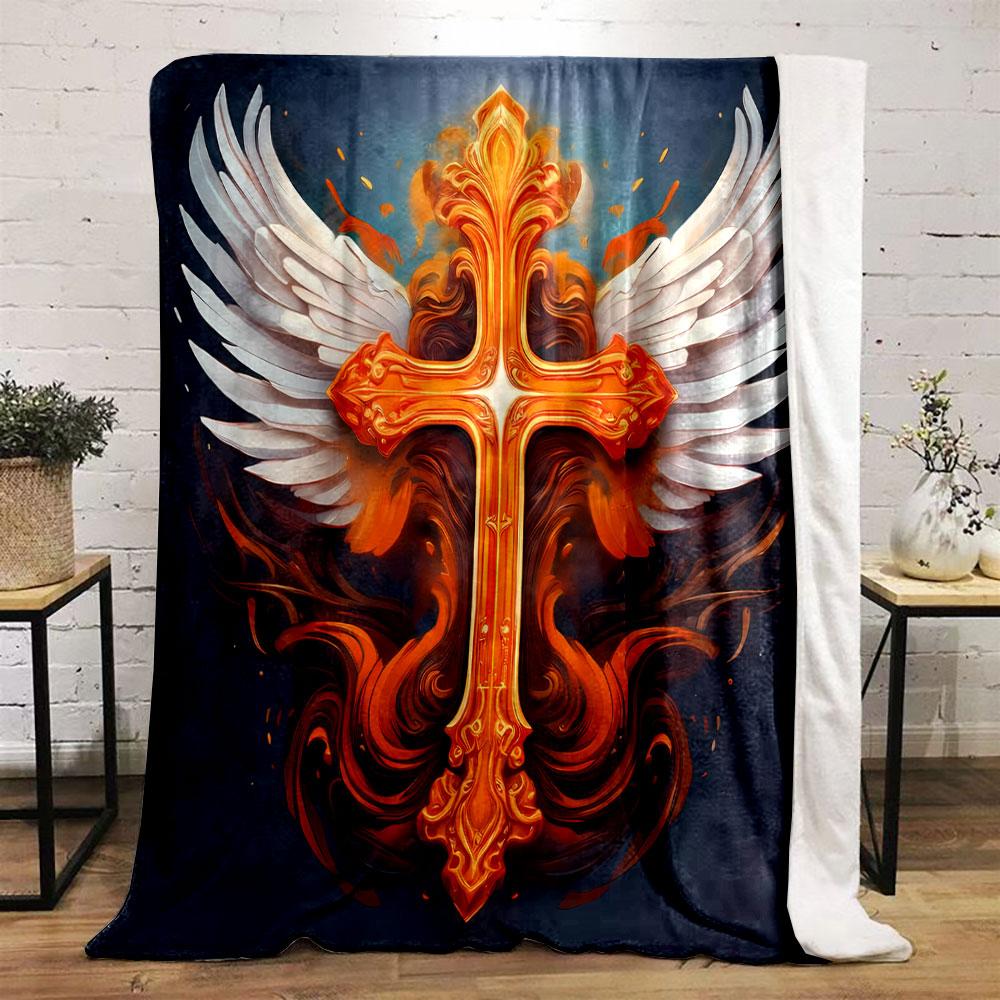 Ornate Cross Winged Blanket Printed Blanket for Living Room Bed Couch lunch break Soft Cozy Blanket for Friend's festival Gift