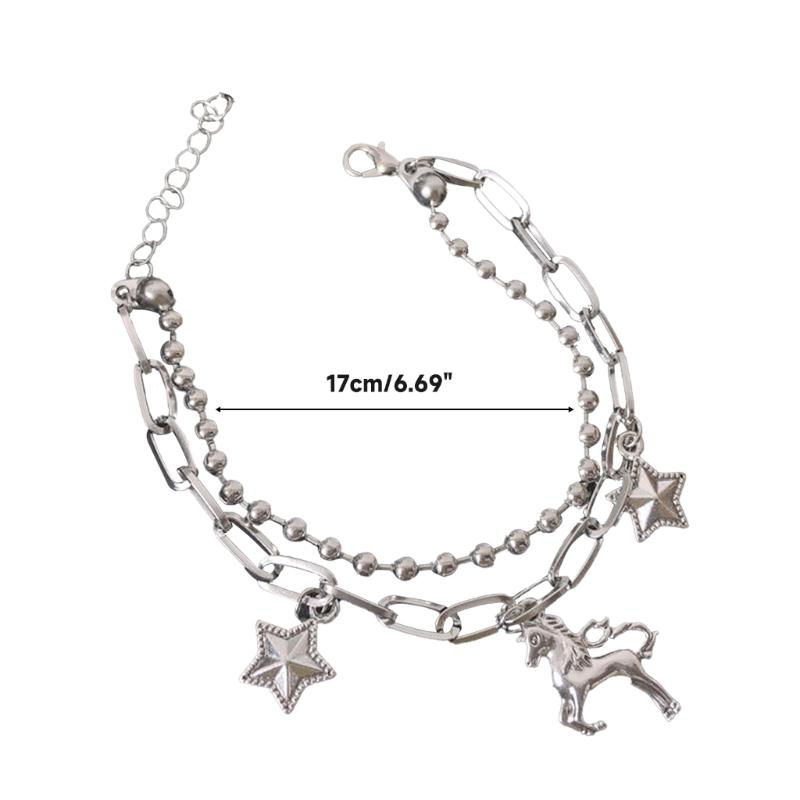 Einzelhorn Pferdearmband Cooles Mädchen Hip Hop Zweilagiges Sternanhänger Armband Einfacher Vielseitiger Modischer Handgelenkschmuck
