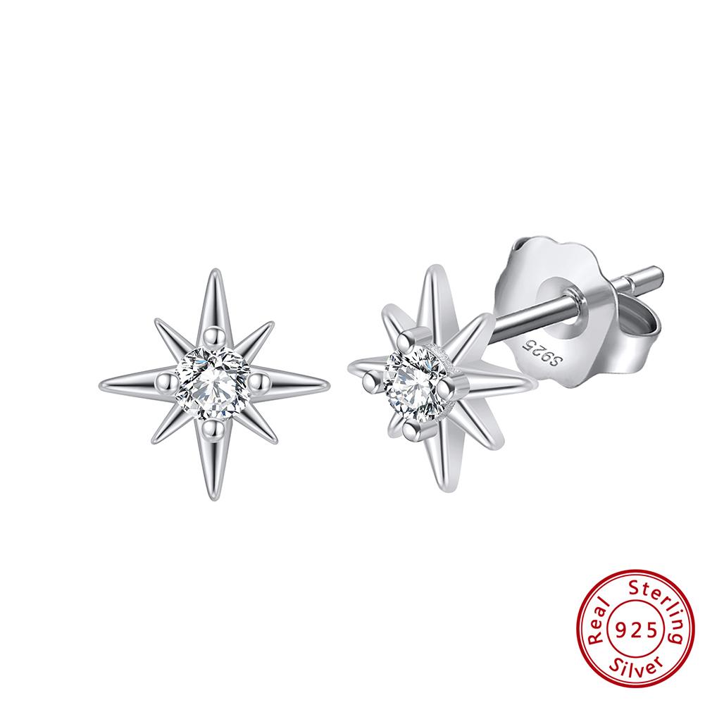 Effie Queen S925 Silver 14k Gold Moon & Star Zirconia Stud Earrings Fashion Jewelry for Women Banquet Party Ear Accessory APE29