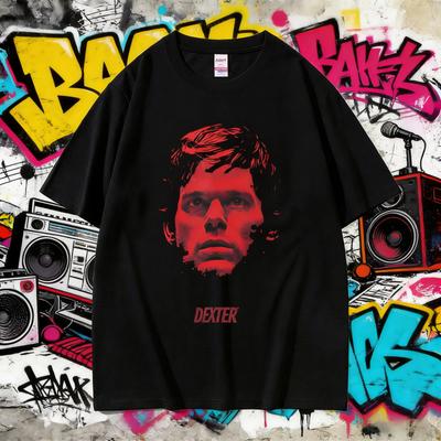 Summer 90s Vintage TV Play Dexter Morgan Face Graphic Men Women Casual T Shirt Men's 100% Pure Cotton Printed T-shirt