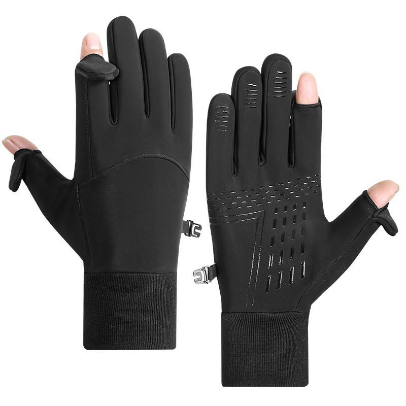 Autumn/Winter Touchscreen Zipper Gloves: Two-Finger Flip Cover for Fishing, Cycling, Outdoor Sports, Plus Velvet Insulation for Cold Protection