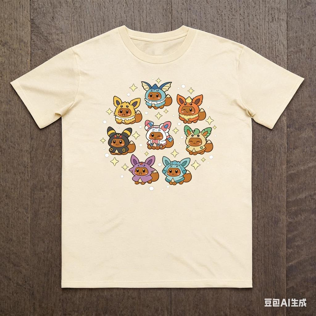 Eeveelution Printed Pure Cotton T-shirt for Men and Women Spring/Summer New Collection Fashion Short Sleeved Shirt