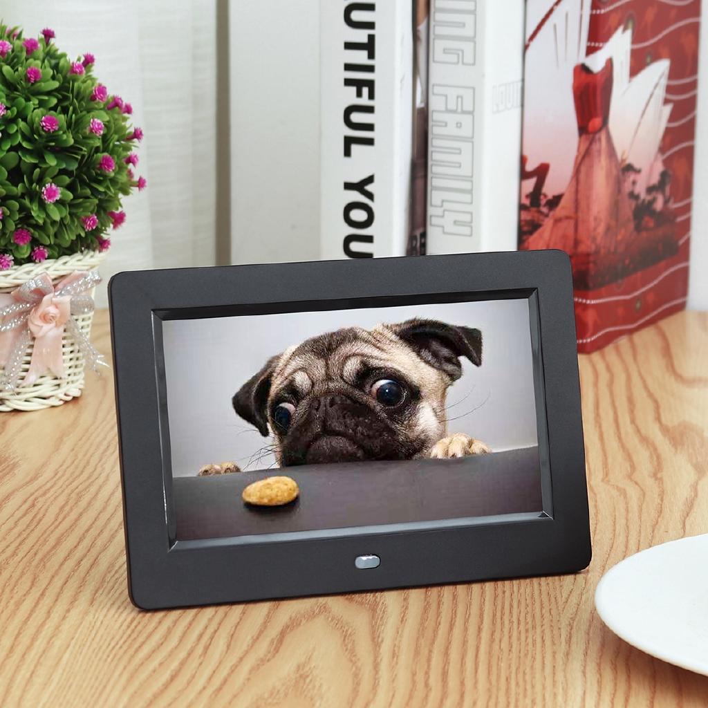 

Цифровая фоторамка 7 дюймов HD TFT-LCD 1024x600 Цифровая фоторамка Будильник MP3 MP4 Видеоплеер чёрный