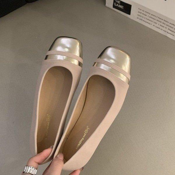 

French square head color matching gentle wind evening shoes women s shoes 2025 new spring Korean version light mouth with skirt single shoes 39