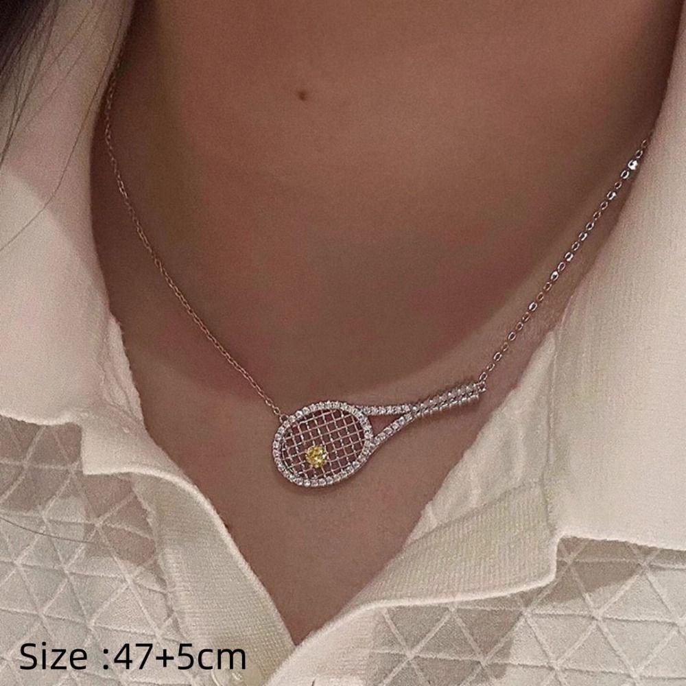 With Diamonds Tennis Racket Necklace Exquisite Sweater Chain New Pendant Necklace  Jewelry Gifts