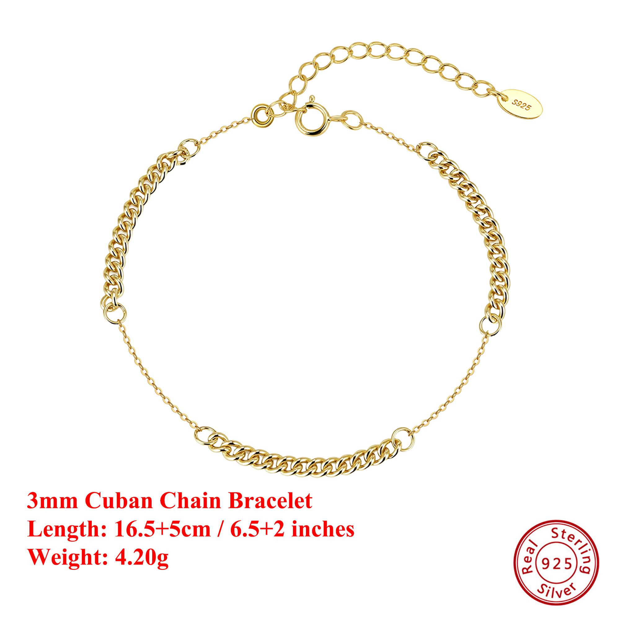 

EFFIE QUEEN Genuine 925 Silver 14k Gold 3mm Cuban Chain Bracelet Simple Jewelry for Women, Men s Bracelet Banquet Party GAB06