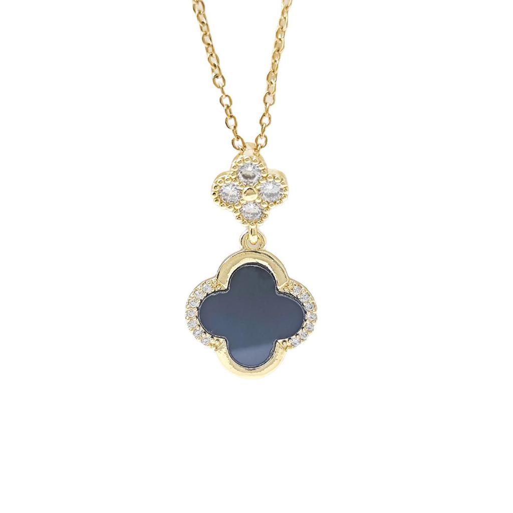 Women's Luxury Four-Leaf Clover Mother-of-Pearl Necklace with Diamond-Inlaid Pendant
