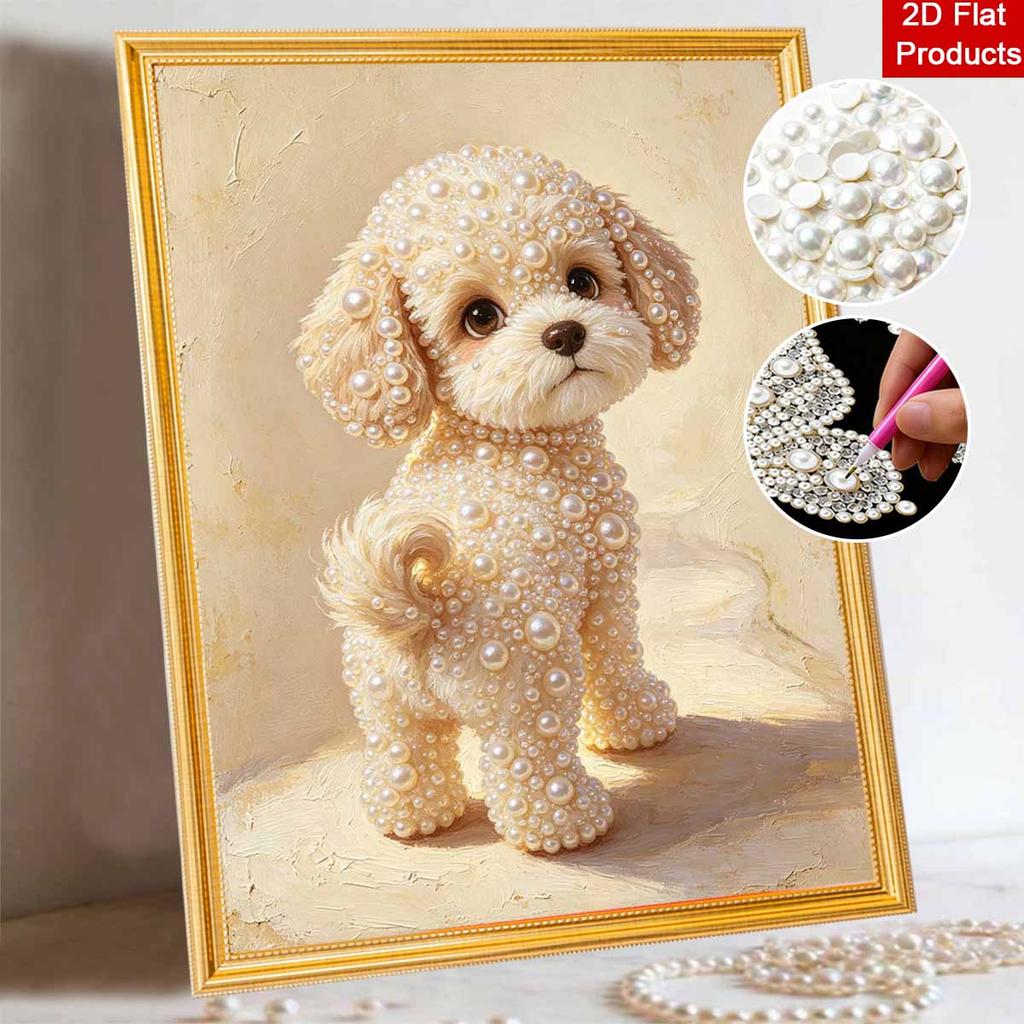 DIY 5D Perlenmalerei-Set mit Rahmen Niedliches Hunde-Design Glänzende Leinwandkunst für Schlafzimmer-Wanddekoration und Besonderes Geburtstags-Feiertagsgeschenk