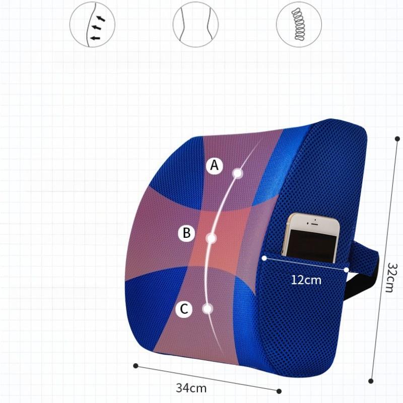 1pcs Ergonomic Waist Cushion with Pocket Office Car Dual-use Memory Cotton Elastic Waist Protection Sedentary Waist Support Non-slip Backrest