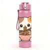 1PC Cat Eat Noodle Cute Cartoon Print 750ml Color Plastic Sports Water Bottle Leakproof Flip Straw Lid Suitable for Sports Office Home Use