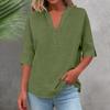 3/4 Sleeve Linen Tops For Women Loose Fit V Neck Button Down Shirts Cute Solid Summer Beach Tee Shirts