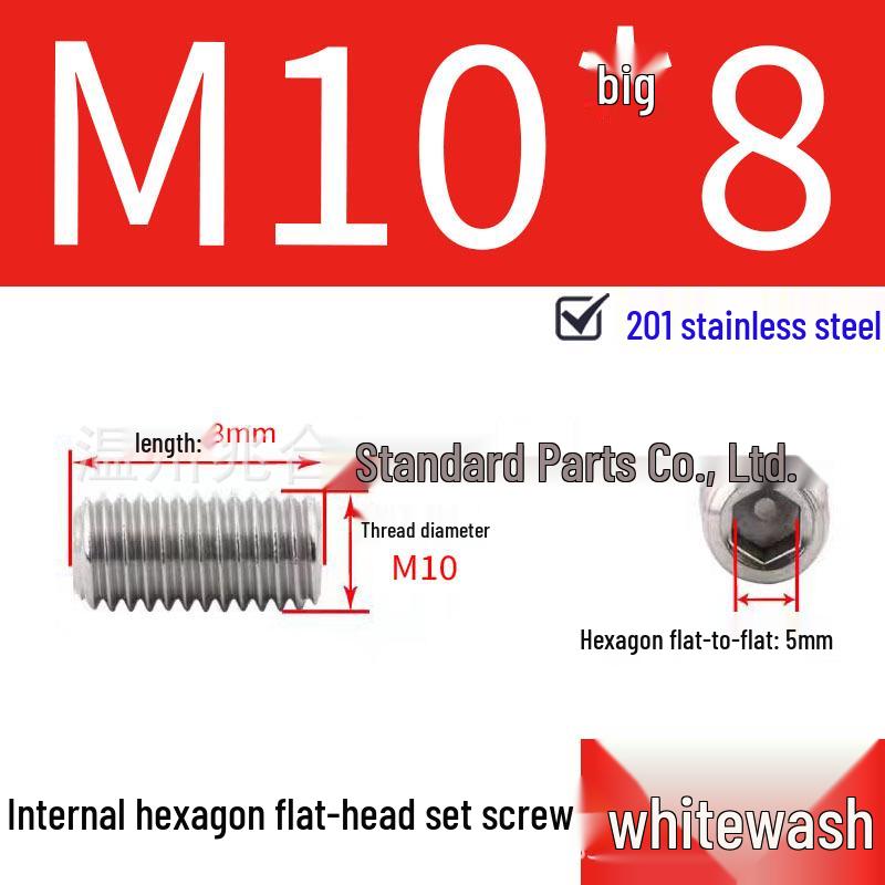 201 Stainless Steel Headless Set Screw - Flat End Socket Screw