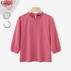 ZANZEA Women Casual Round Neck 3/4 Sleeve Loose Splice Lace Blouse