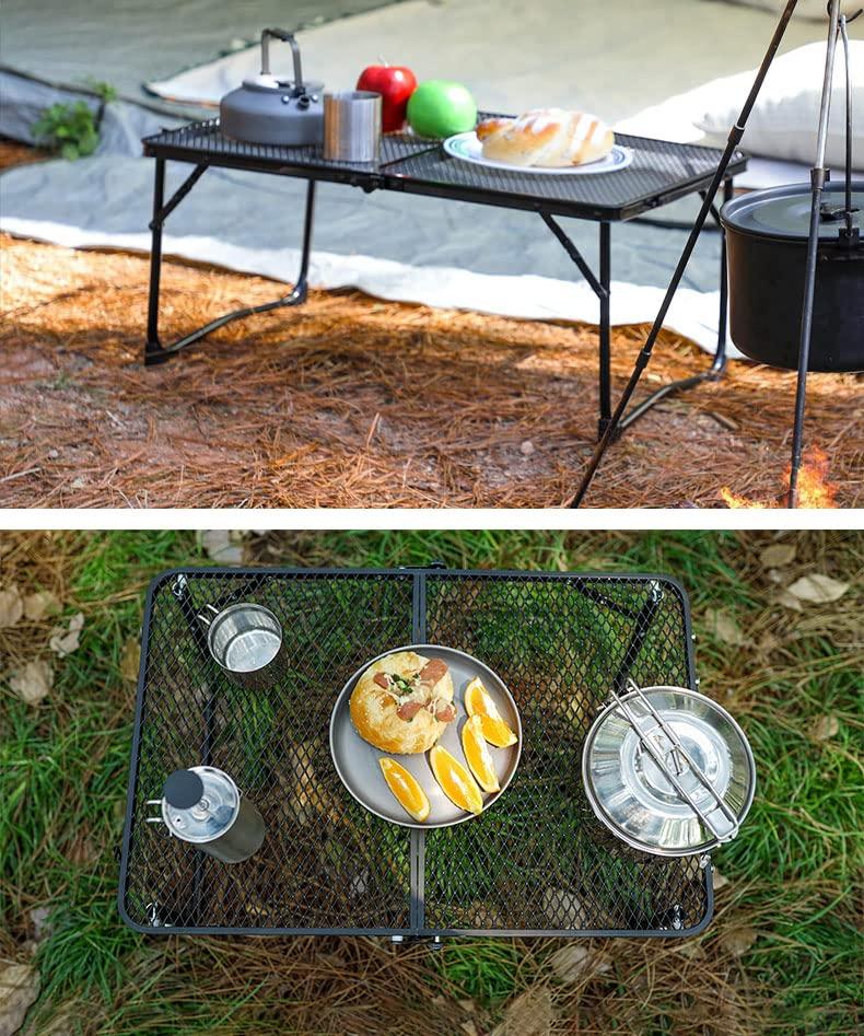Anner Camping Table, Mesh Low Table, Bifold, Easy To Assemble, Lightweight, Compact, Load Capacity 30kg, Heat Resistance 200 Degrees, Aluminum, For
