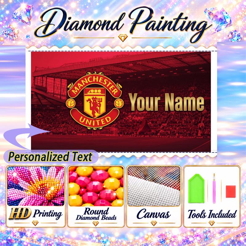 Manchester United FC 5D DIY Diamond Painting Custom Name Text, Full Drill Rhinestone Mosaic Art Home Gift