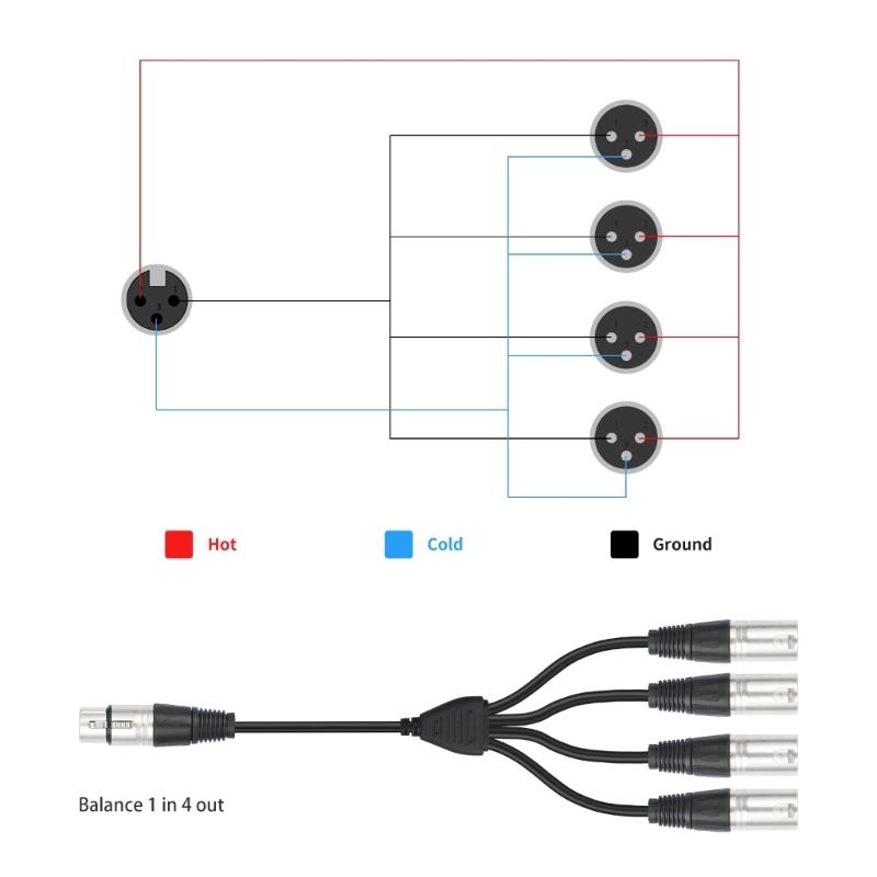 3Pin XLR Female To 4 Male Sound Splitter Cable 60Cm Metal Housing For Microphones Mixers Amplifiers Balanced Connection