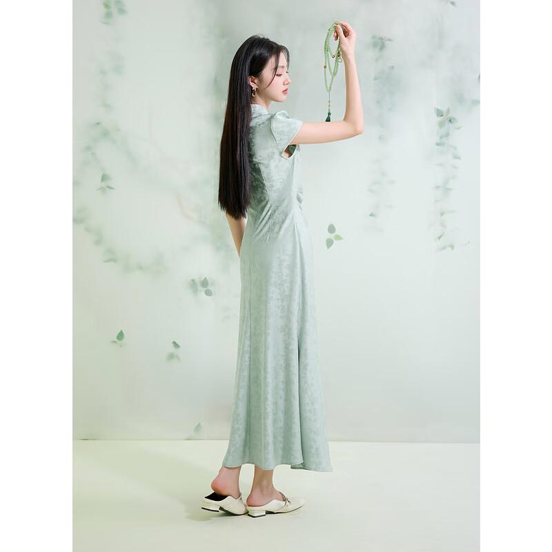 Sancai New Chinese Style Rose Satin A-Line Dress