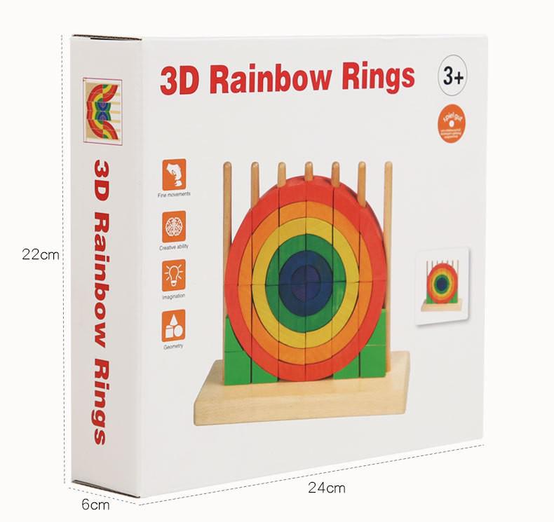 Rainbow Stackable Wooden Geometric Shapes - Baby Educational Toy Rings